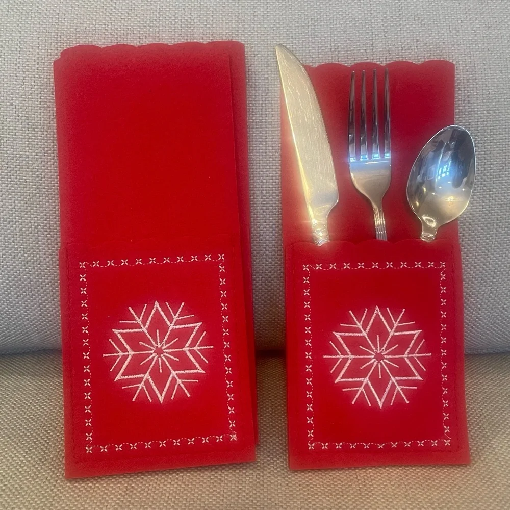 Crate&Barrel Red Snowflake Flatware Holder